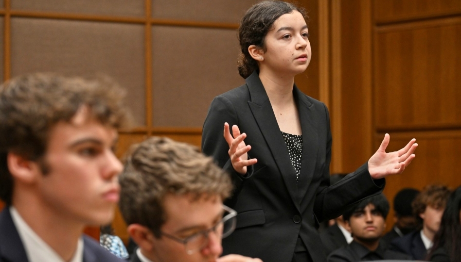 Student speaking at Mock Trial