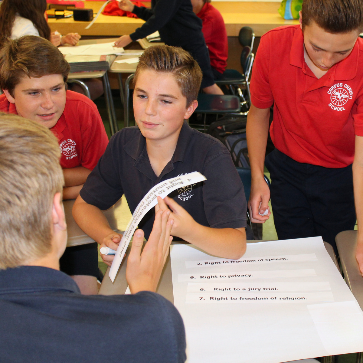 Students learning about religious freedom