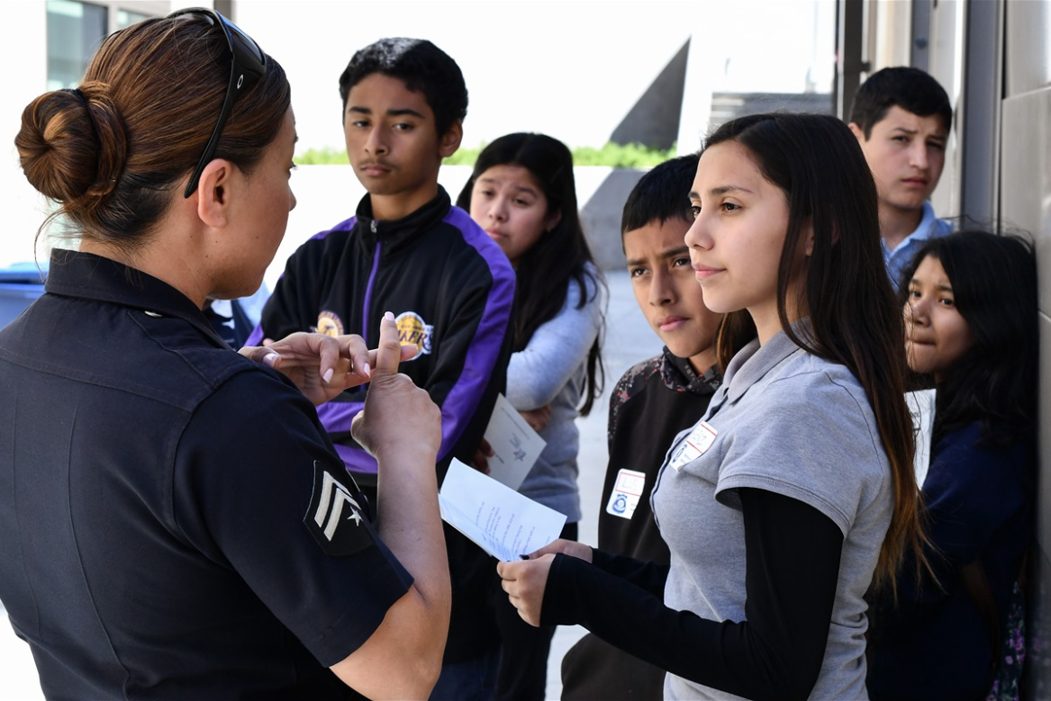 Students with police